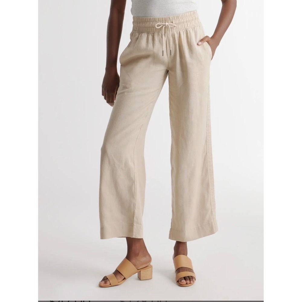 Quince XL 100% European Linen Wide Leg Pants Driftwood Beige Pull On